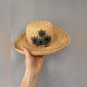 The Scala Collection Straw Hat, Blue Flower Detail, One Size